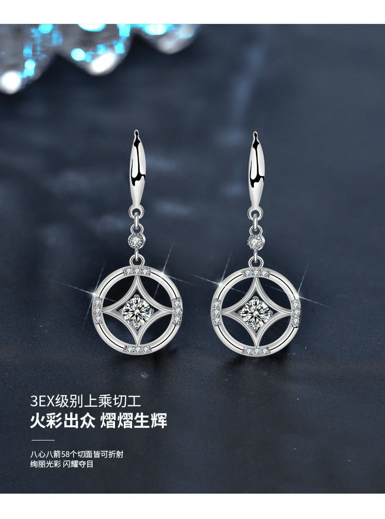 925 Silver Chinese Retro Earrings Copper Coin Tassel Earrings New Moissanite Stud Earrings Simple and Versatile Accessories