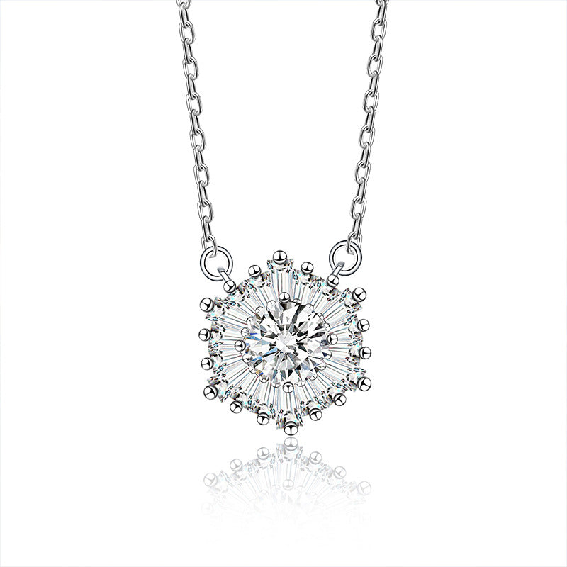 925 Sterling Silver Ice Flower Necklace for Women, Ins Style, High-end D-Color Moissanite Choker Jewelry