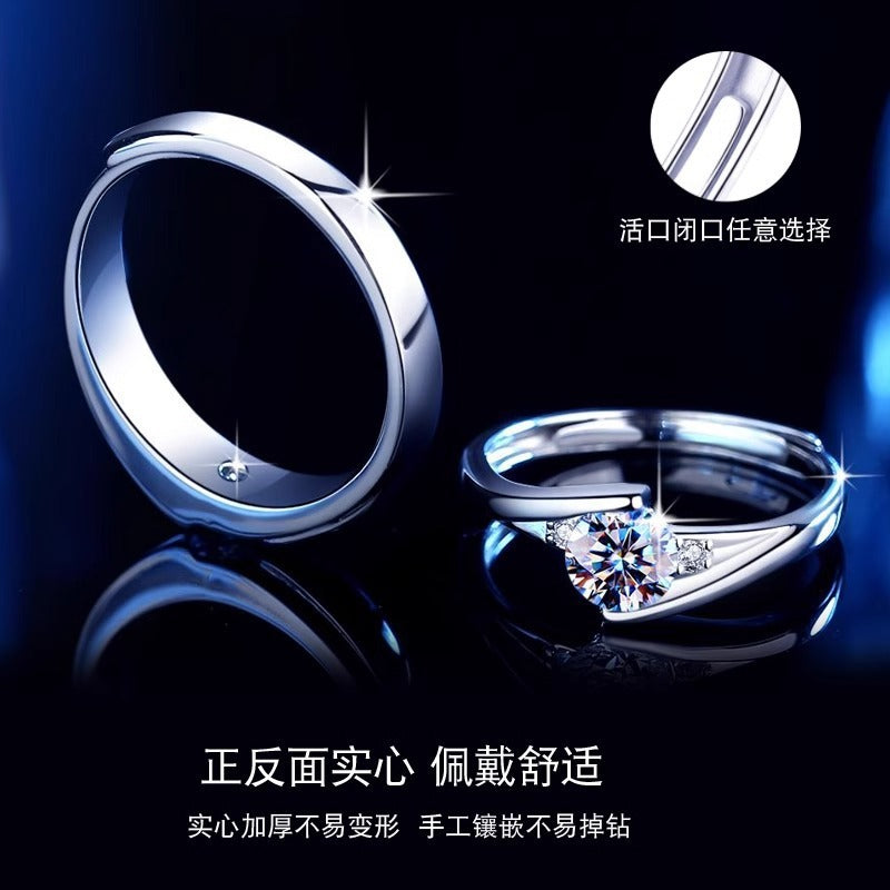 925 Silver Couple Ring, Unisex, Colorfast, Adjustable Matching Ring, High-end Moissanite Six-Prong Ring