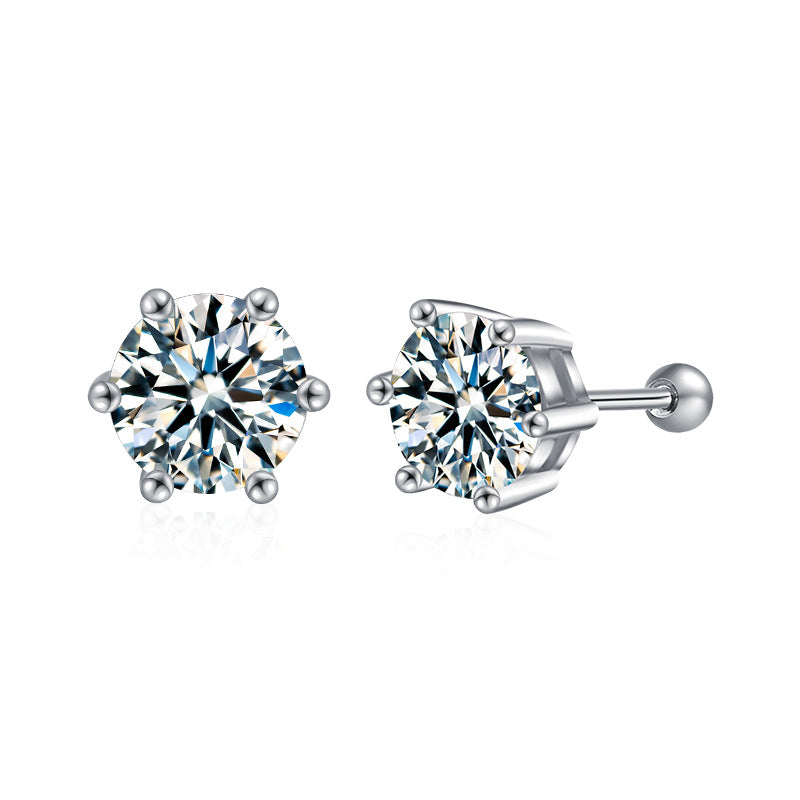 S925 Silver Spiral Stud Earrings Moissanite Classic Six-Claw Earrings Women's Ear Piercing Jewelry Simple Temperament Earrings