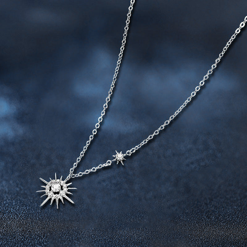 Moissanite Diamond Necklace, Exquisite Women's Collar Fashion Accessory, Trendy Jewelry, Pure Silver Sun Silver Necklace, Summer