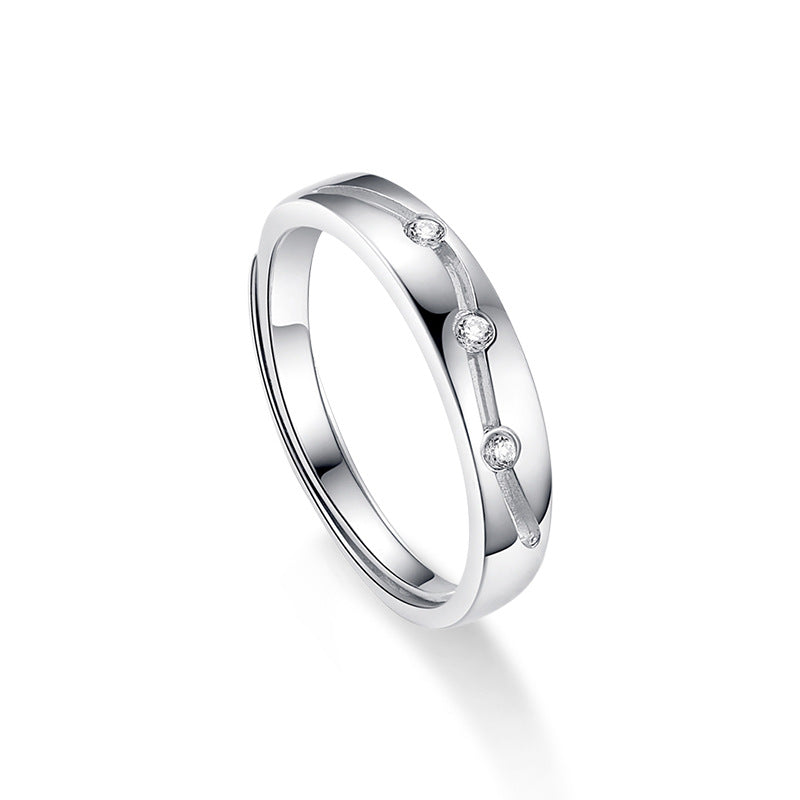 Moissanite couple ring, a pair of pure silver, unique love ring, 925 silver, simple open adjustable cross-border DIY jewelry