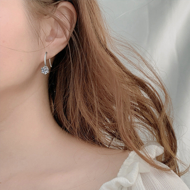Moissanite Classic Six-Piece Earrings Pure Silver 925 Silver Accessories Korean Dongdaemun Earrings High-End Ear Hooks Accessories
