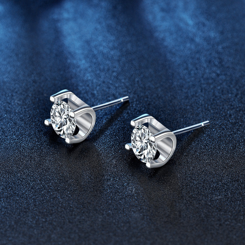 2024 New Stud Earrings 925 Sterling Silver Korean Style Women's Earrings Simple Moissanite Diamond Bull Head Earrings Retro Temperament Jewelry