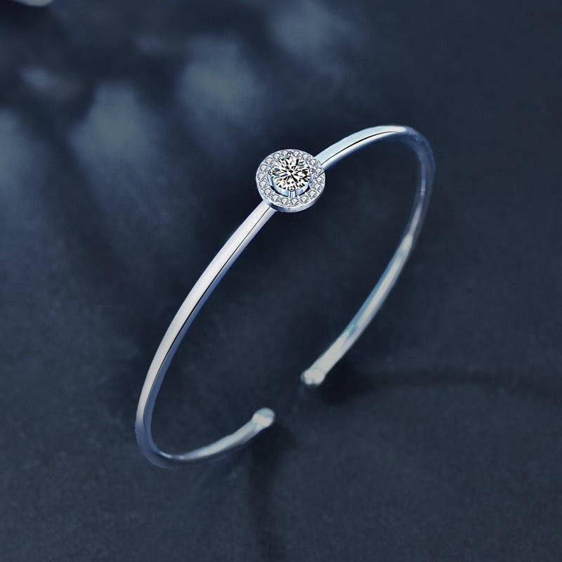Moissanite 925 Sterling Silver Bracelet Women's Jewelry Simple Open Bangle Silver Jewelry Wholesale Bracelet Round Bangle Ins