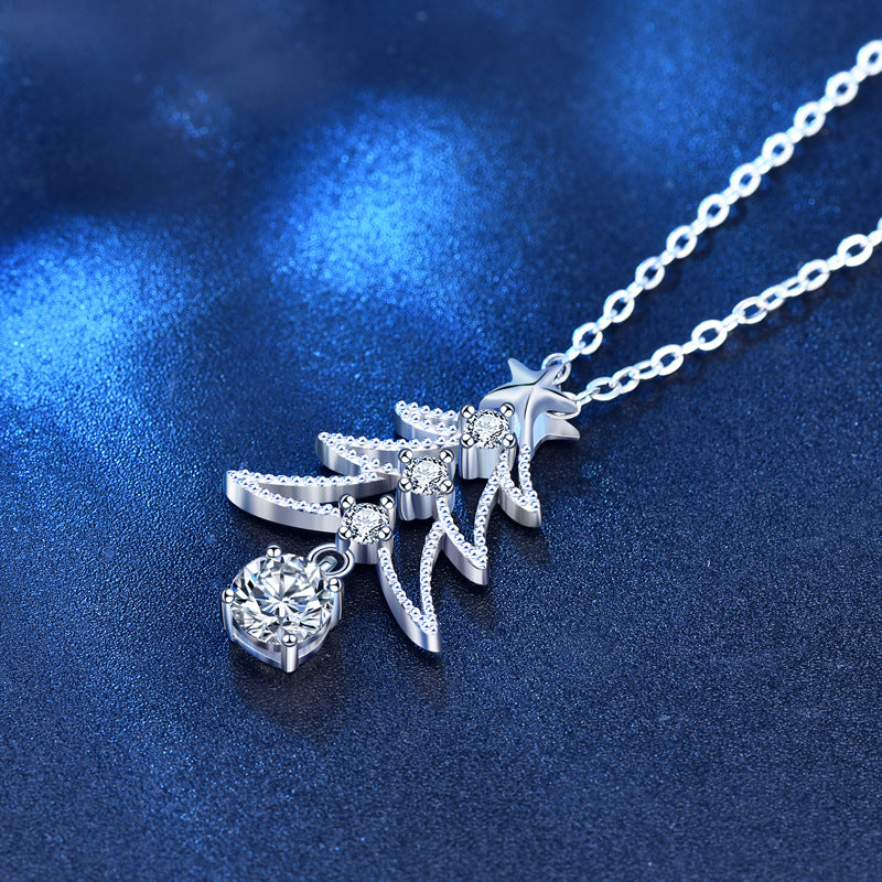 925 Silver Christmas Tree Necklace Pendant Jewelry, New European and American Style Moissanite Collar Accessories, Ins Christmas Gift