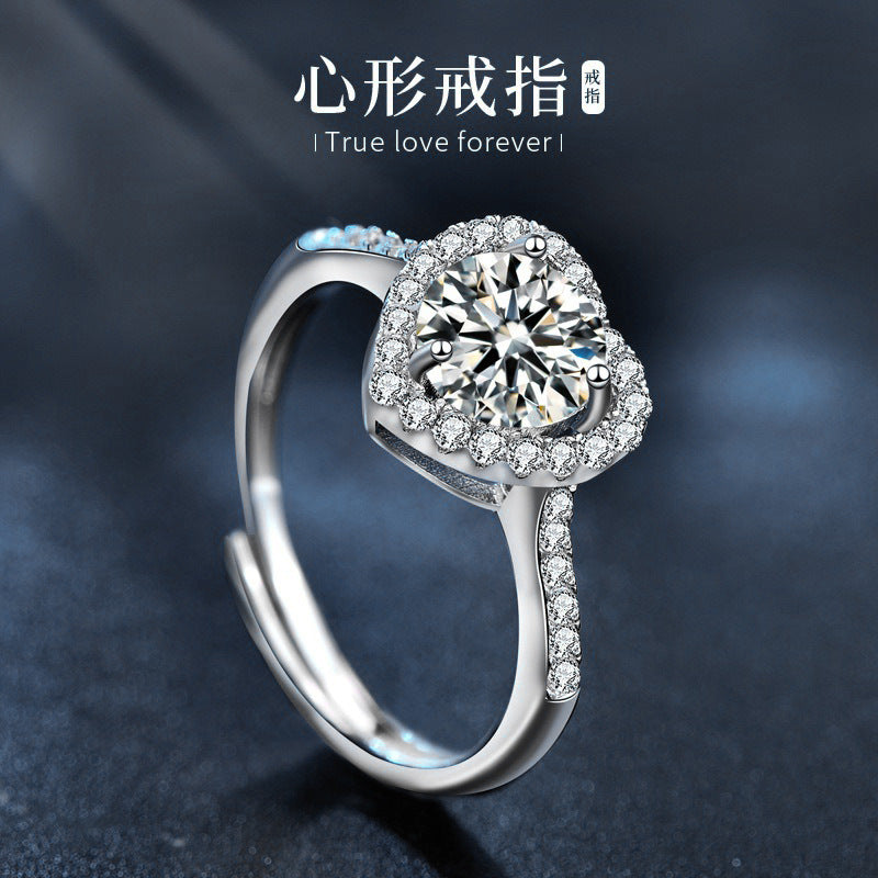 Wholesale Moissanite 925 Sterling Silver Ring Ins Style Heart Opening Versatile Wedding Ring Jewelry
