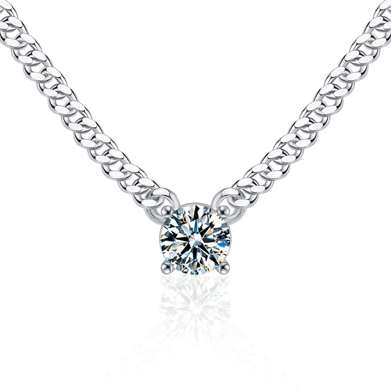 Moissanite Cuban Chain Necklace Men's Chain 925 Silver Jewelry Clavicle Chain Non-Fading Pendant