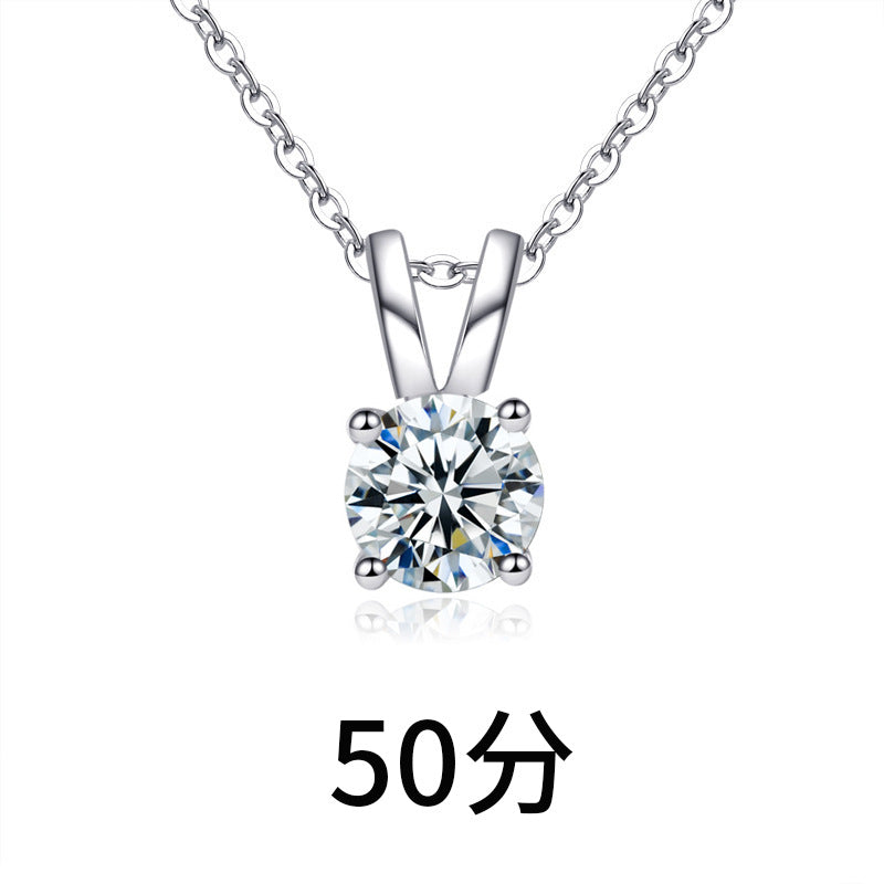 Moissanite 925 Sterling Silver Necklace for Women, Korean and Japanese Small Design Four-Claw Pendant, Simple Clavicle Necklace Jewelry Ins