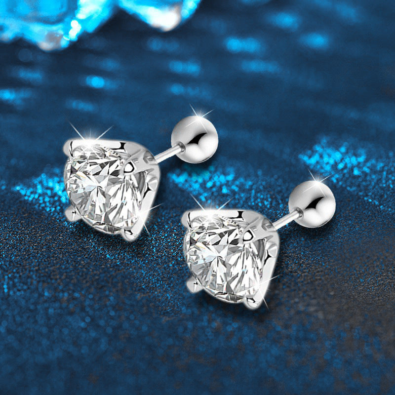Four-prong screw post earring, 925 silver, simple and unique delicate silver needle earrings