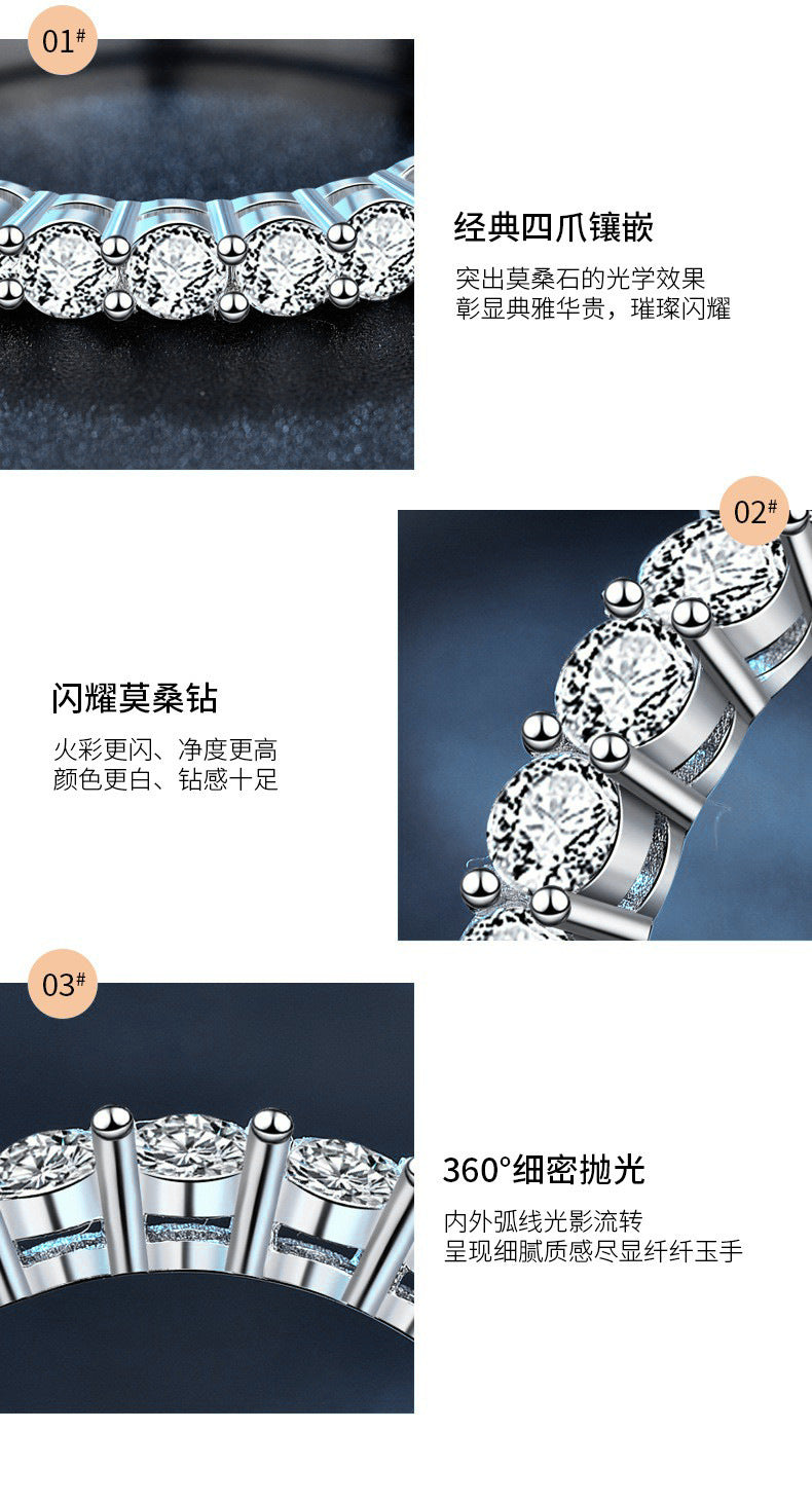S925 Sterling Silver Moissanite Ring, Diamond Closed Ring, Seven Princess Moissanite Ring, Tail Ring