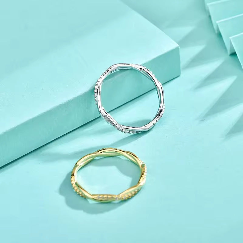 Hot-selling foreign trade 925 pure silver twisted rope ring with zirconia and rhodium plating, cross-border hit in Europe and America