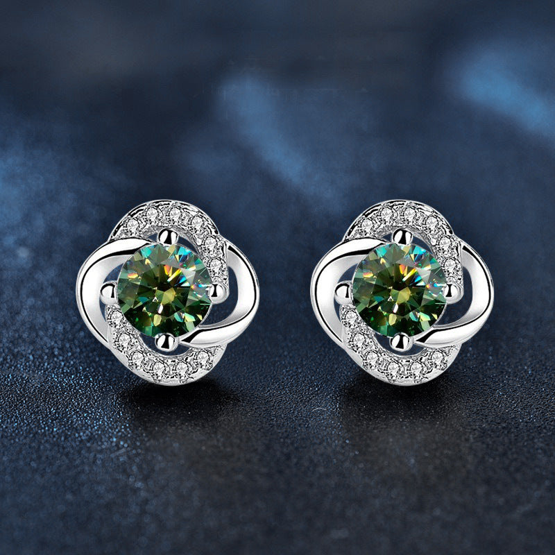 925 Silver Jewelry Moissanite Four-leaf Clover Earrings Simple Unique Design Earrings Drop Shipping Accessories Ins