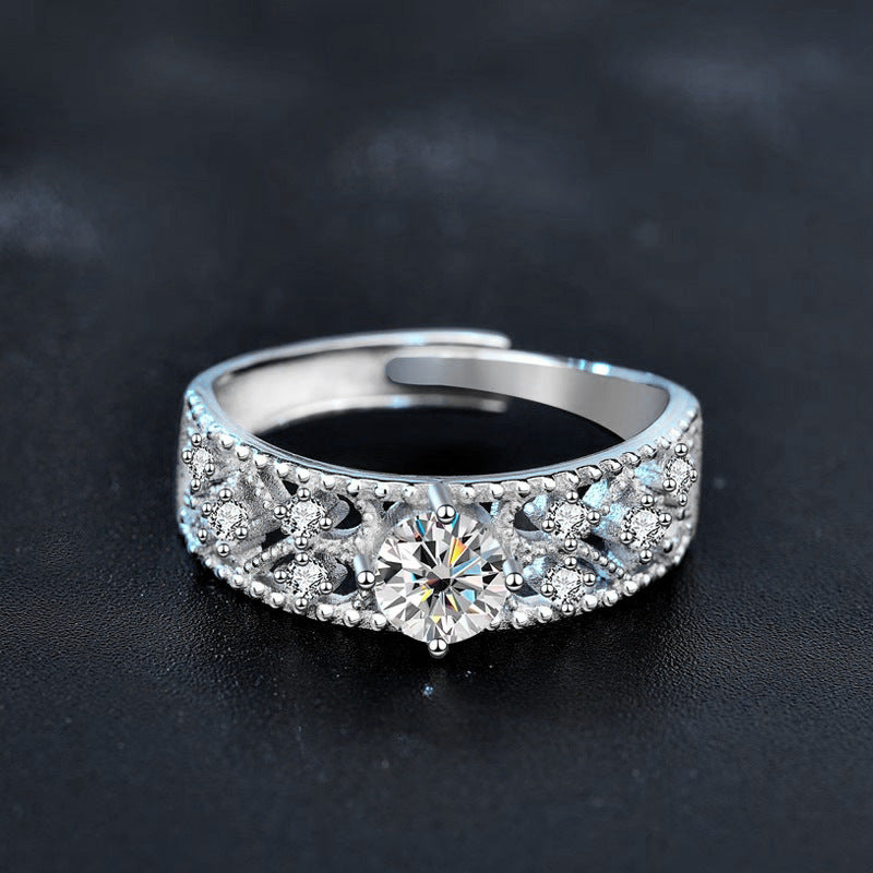 New European and American Moissanite 925 Silver Adjustable Open Ring, Women's Ins Unique Couple Gift