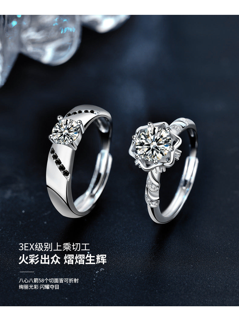 925 Sterling Silver Original Moissanite Couple Rings Ins Silver Jewelry Couple Rings Wedding Dress Suit Jewelry Open Finger Rings Accessories