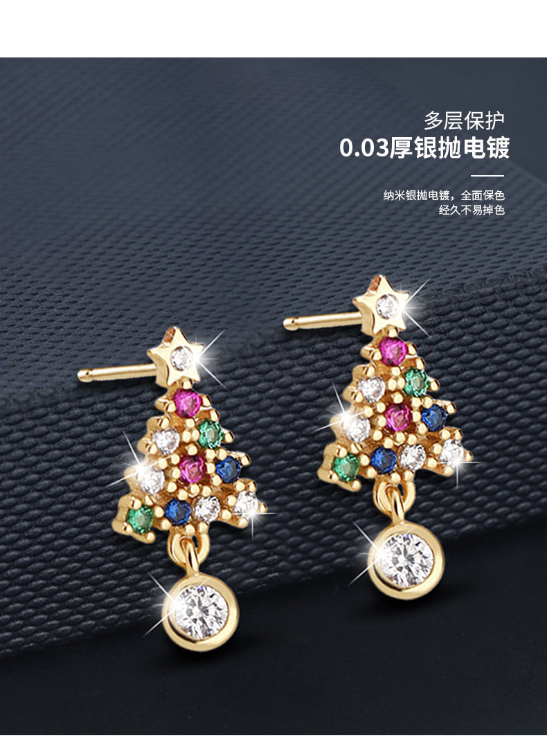 Moissanite Colored Diamond Christmas Tree Earrings 925 Sterling Silver Elegant Christmas Earrings Statement
