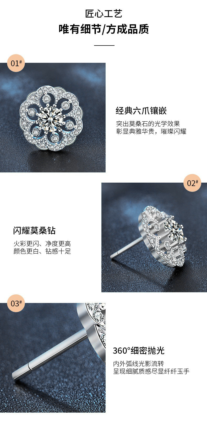 Trendy Chinese-style original 925 silver flower earrings for women, unique and delicate round flower earrings, ins