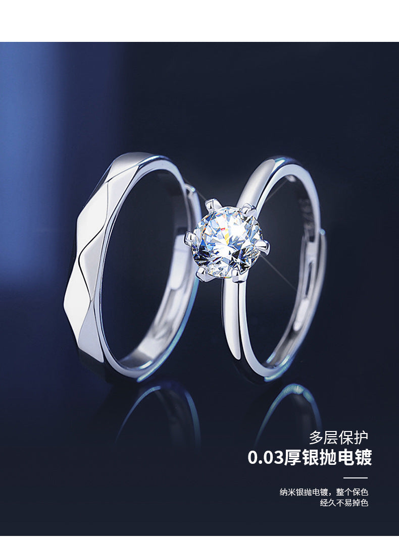 Couple Rings 925 Sterling Silver Moissanite Ring Minimalist Six-Prong Diamond Ring Plain Band Wedding Proposal Gift for Girlfriend