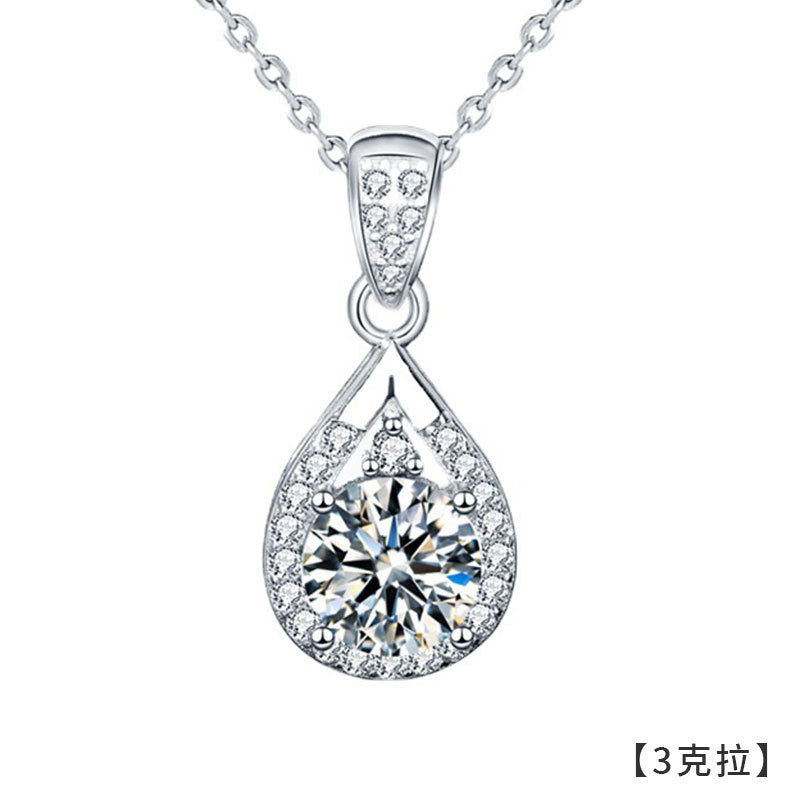 Moissanite 925 Sterling Silver Necklace Jewelry for Women, Versatile High-end Drip Pendant Mother's Day Gift Cross-border New Product