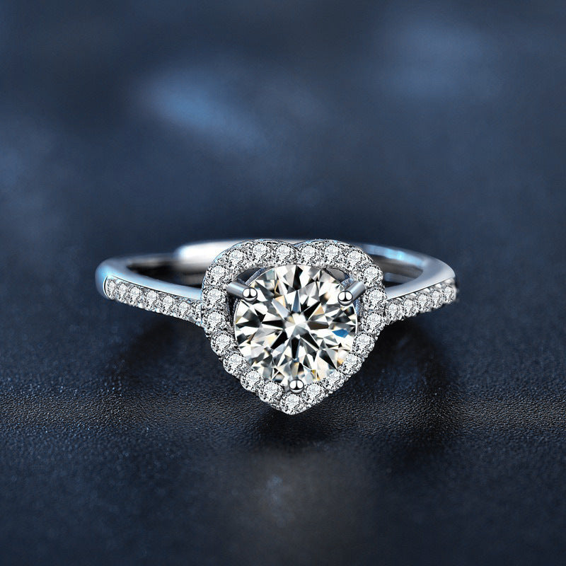 Wholesale Moissanite 925 Sterling Silver Ring Ins Style Heart Opening Versatile Wedding Ring Jewelry