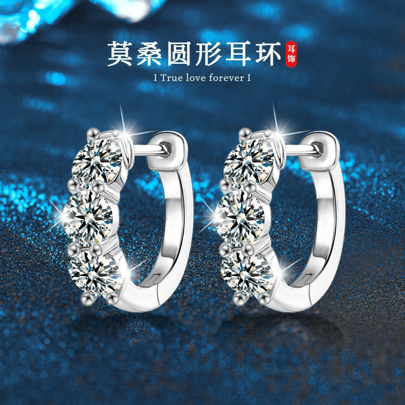 欧美跨境饰品S925纯银莫桑钻耳环时尚气质百搭耳钉ins耳饰秋冬款