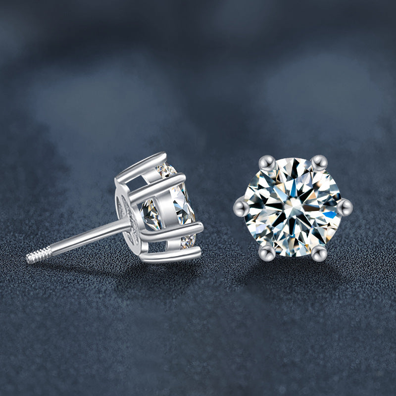 S925 Silver Spiral Stud Earrings Moissanite Classic Six-Claw Earrings Women's Ear Piercing Jewelry Simple Temperament Earrings
