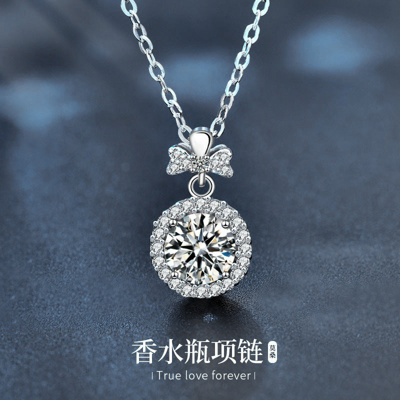 Original Perfume Bottle 925 Sterling Silver Clavicle Necklace Women's Niche Design Moissanite Pendant Autumn Creative Jewelry