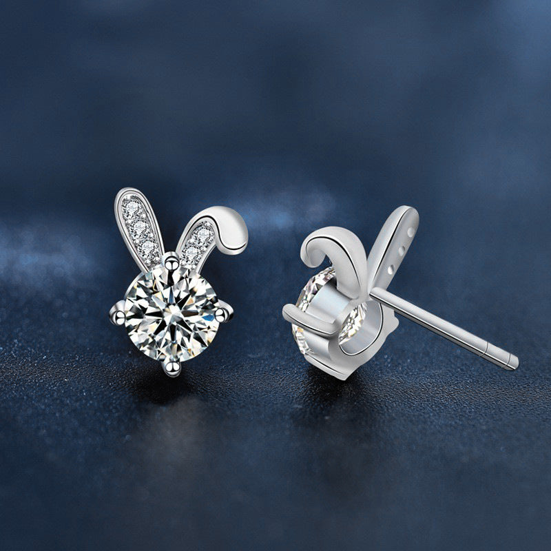 s925 cute rabbit earrings, women's pure silver, unique design, moissanite earrings, high-end earrings, design sense