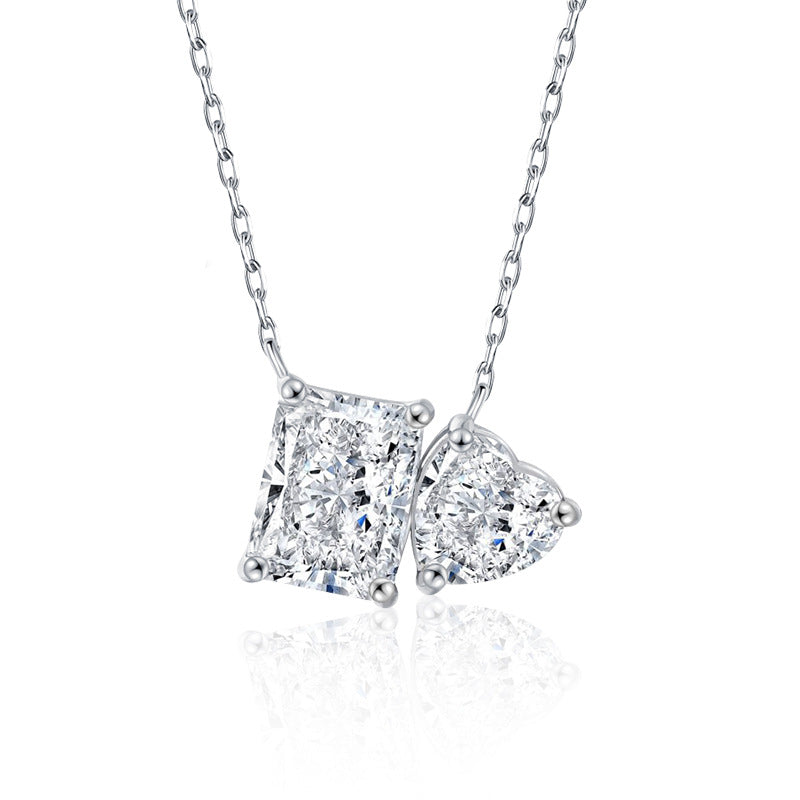 Cross-border Jewelry Moissanite Necklace 925 Sterling Silver Women's Pendant Rectangle Heart Clavicle Chain European and American Hot-selling Necklace