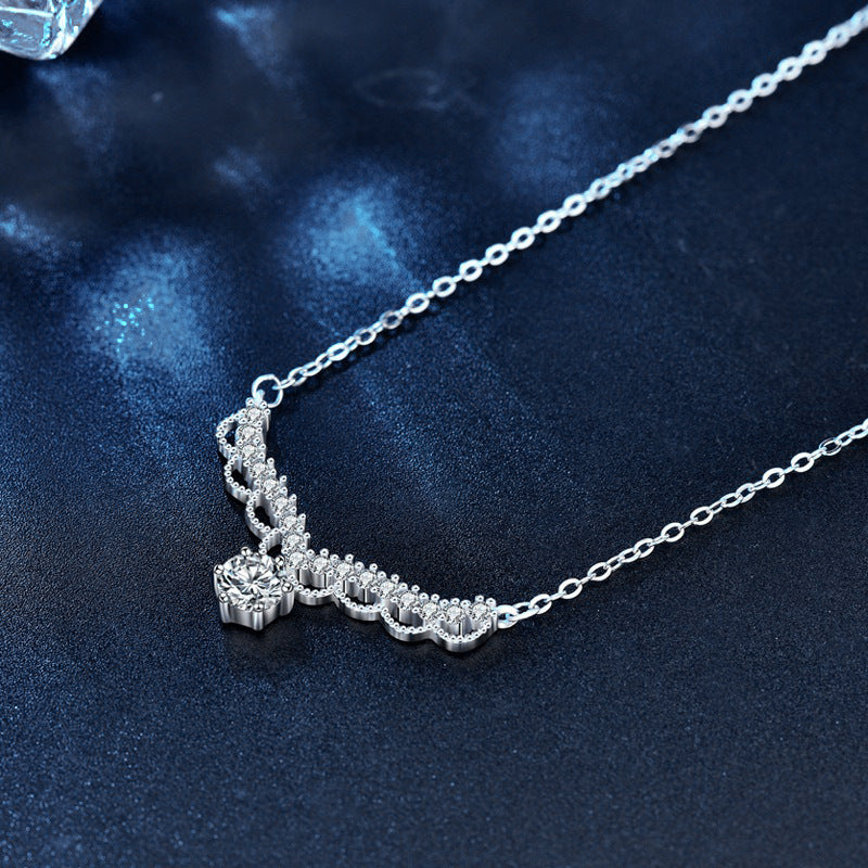 A deer with you necklace, ins unique design, 925 pure silver, moissanite, forest style deer antler pendant set chain, Christmas decoration