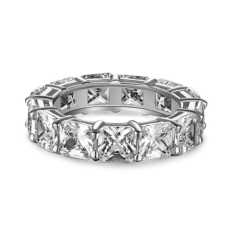 925 Sterling Silver European and American Foreign Trade Full Diamond Zircon Ring Princess Square Ring Fashion Hip Hop Jewelry Cross-border Wholesale