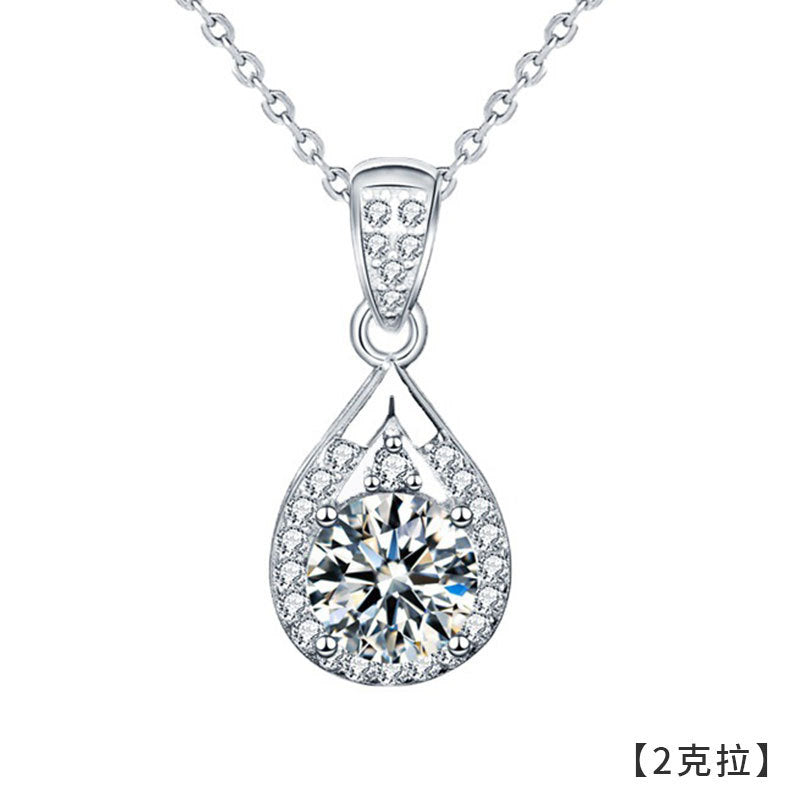 Moissanite 925 Sterling Silver Necklace Jewelry for Women, Versatile High-end Drip Pendant Mother's Day Gift Cross-border New Product