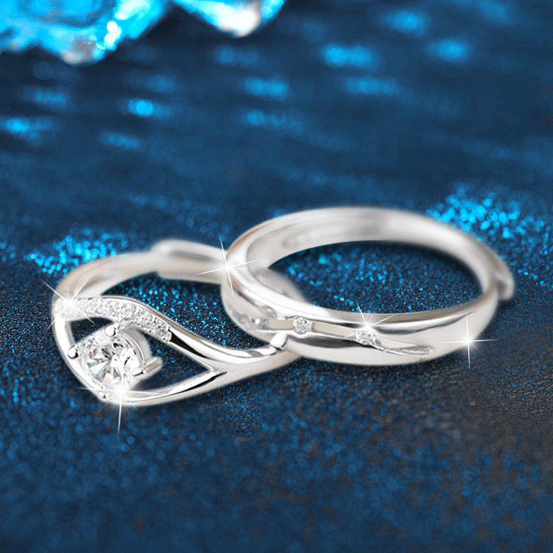 Moissanite couple ring, a pair of pure silver, unique love ring, 925 silver, simple open adjustable cross-border DIY jewelry