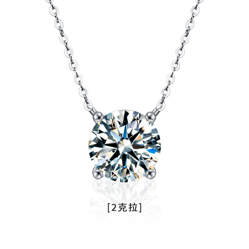 S925 Sterling Silver Moissanite Necklace for Women, Simple Luxury Classic Four-Claw Pendant Collar Jewelry