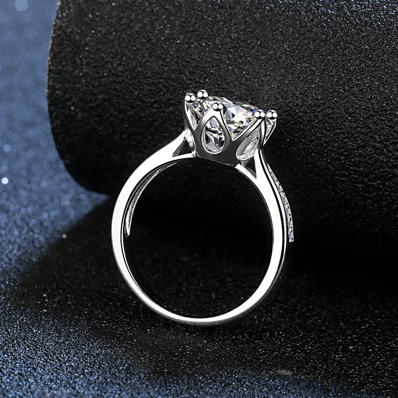 Moissanite S925 Silver Ring Women's High-End Exaggerated Hand Jewelry European and American Cross-Border Jewelry Silver Jewelry Wholesale