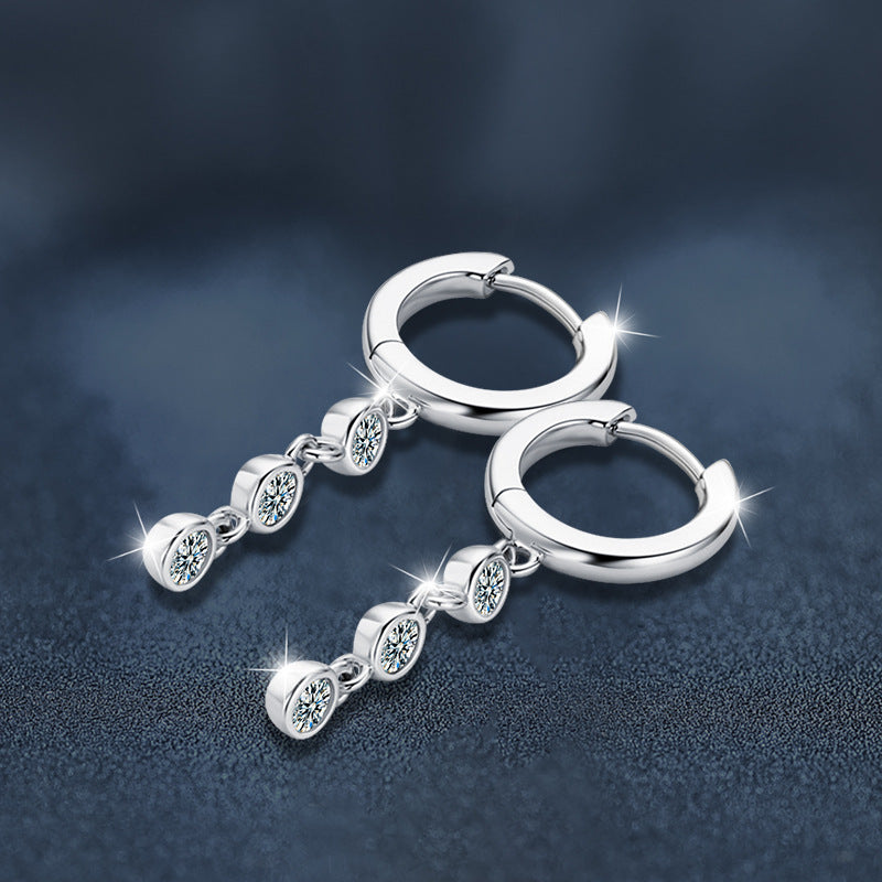 Moissanite Tassel Earrings, High-End 925 Sterling Silver, Minimalist Korean Style, Fresh and Elegant Earrings