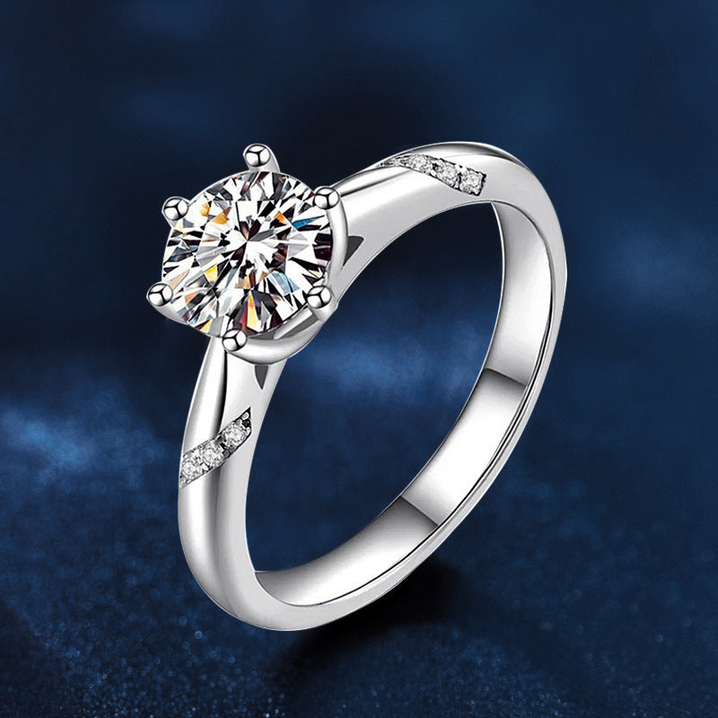 Cross-border 925 pure silver ring wholesale, girls' versatile six-claw moissanite ring decoration