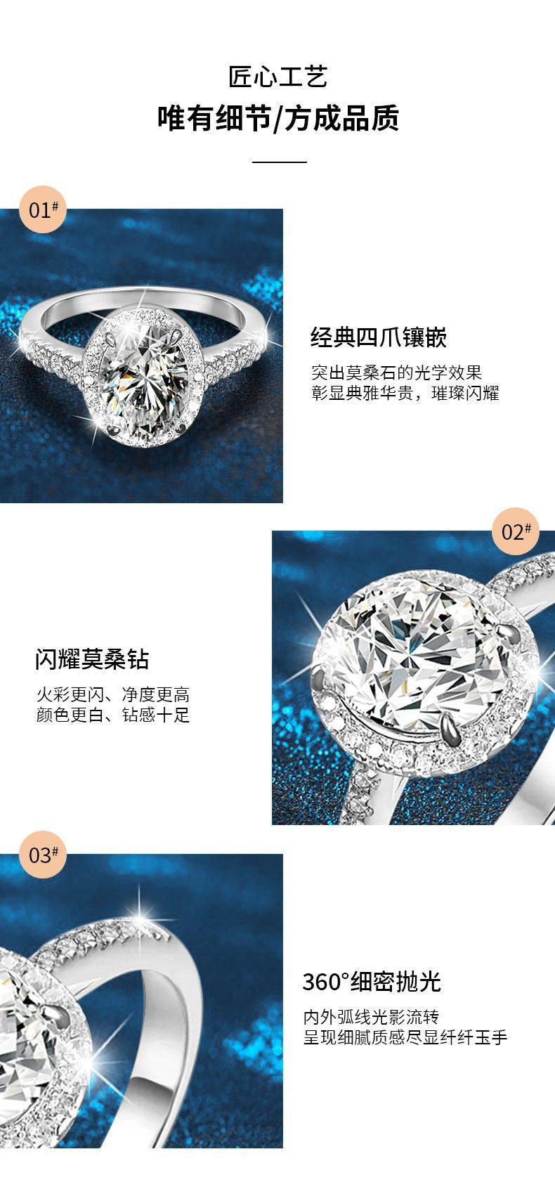 New cross-border accessories 925 sterling silver exaggerated ring women's European and American diamond ring Moissanite pigeon egg D color finger ring