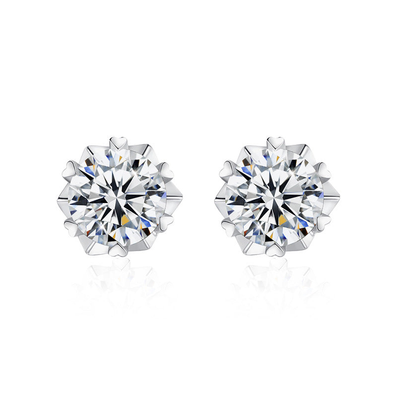 Wholesale Moissanite 925 Sterling Silver Christmas Stud Earrings Temperament Hexagram Snowflake Earrings Simple Small Six-Claw Earrings
