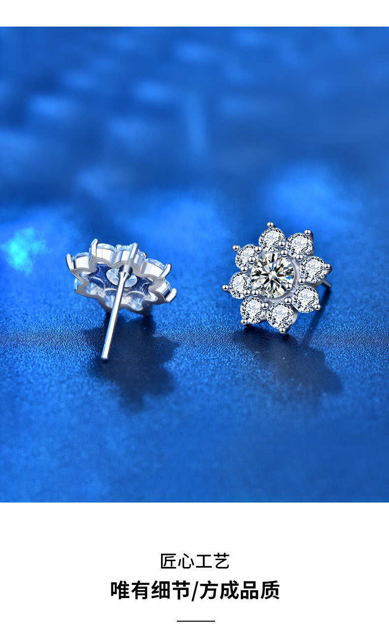 925 Sterling Silver Sunflower Stud Earrings for Women, Korean Style, Versatile, New Moissanite Personality Earrings, Valentine's Day Gift