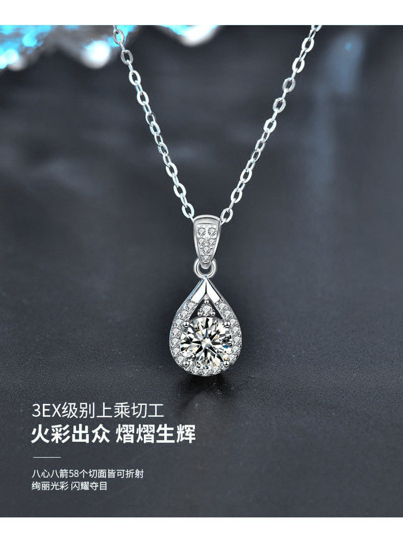 Moissanite 925 Sterling Silver Necklace Jewelry for Women, Versatile High-end Drip Pendant Mother's Day Gift Cross-border New Product