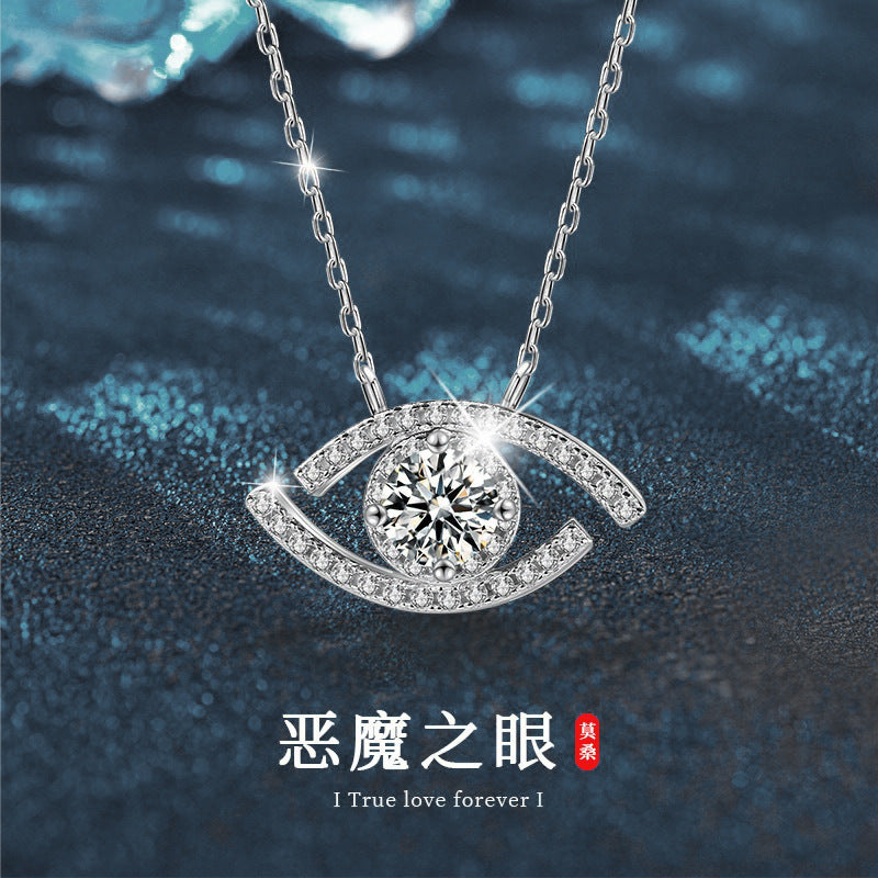 Cross-border necklace 925 pure silver women's moissanite demon eye pendant accessory jewelry high-end collar chain bestseller