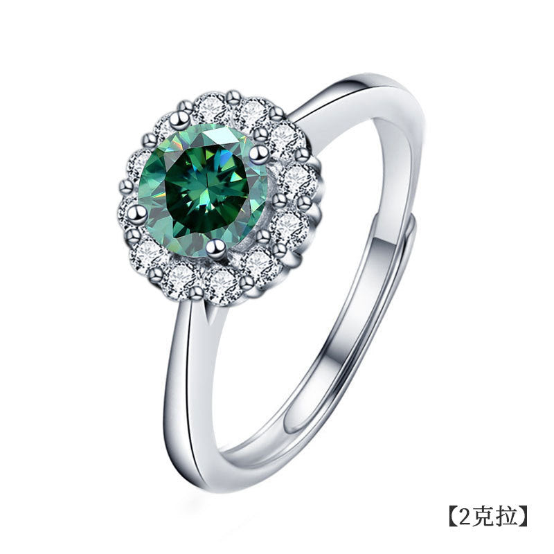 925 Sterling Silver Sunflower Ring Women's European and American Fashion Four-Claw Open Moissanite Diamond Ring Simulated Diamond Finger Ring