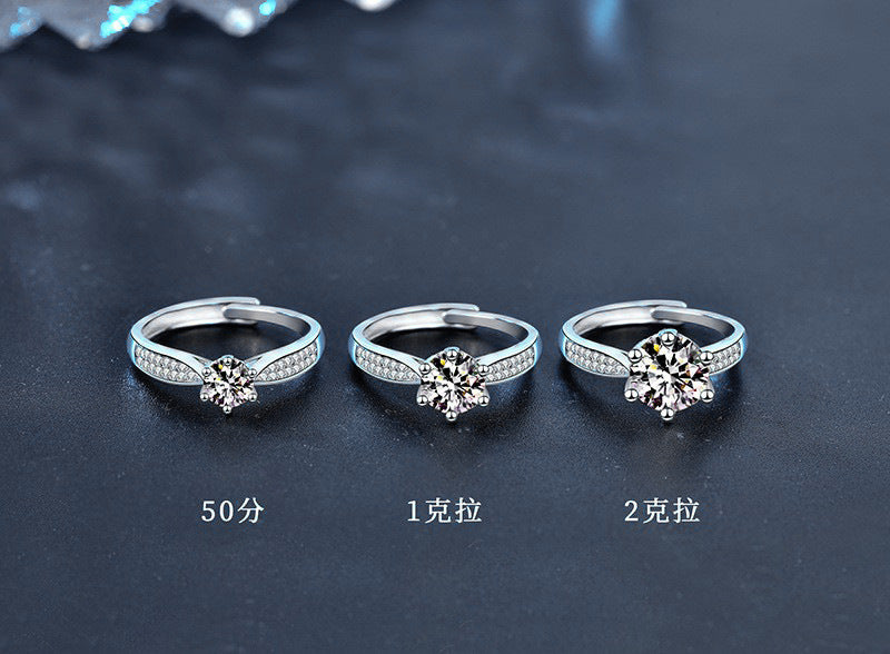 Moissanite Ring Women 925 Sterling Silver Zhou Family Six-Prong Women's Ring 1 Carat Open Versatile Jewelry Gemstone Jewelry