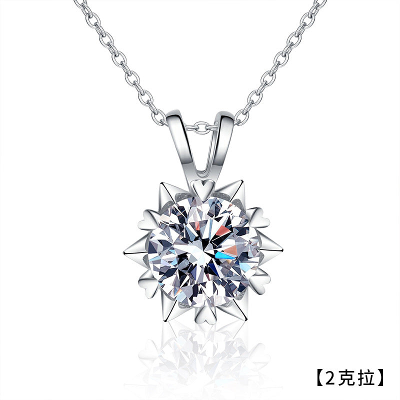 925纯银心形六芒星项链女轻奢小众莫桑石雪花吊坠配饰送女友礼物