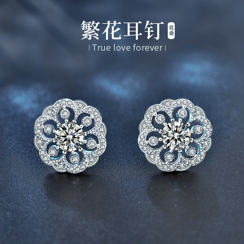 Trendy Chinese-style original 925 silver flower earrings for women, unique and delicate round flower earrings, ins