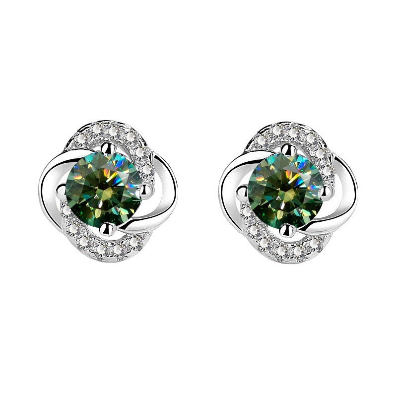 925 Silver Jewelry Moissanite Four-leaf Clover Earrings Simple Unique Design Earrings Drop Shipping Accessories Ins