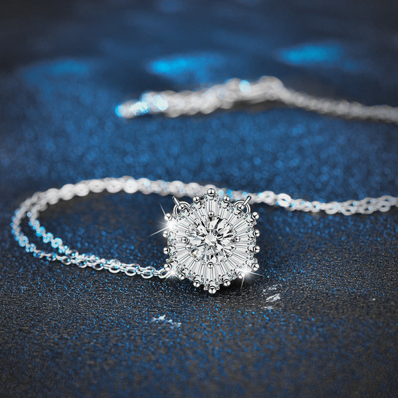 925 Sterling Silver Ice Flower Necklace for Women, Ins Style, High-end D-Color Moissanite Choker Jewelry