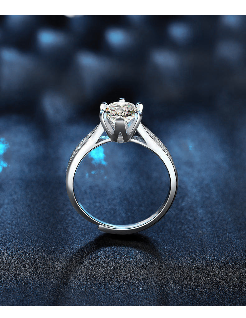 Moissanite Ring Women 925 Sterling Silver Zhou Family Six-Prong Women's Ring 1 Carat Open Versatile Jewelry Gemstone Jewelry