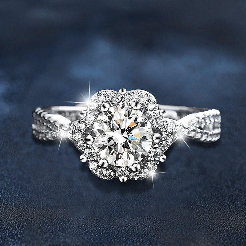 925 Sterling Silver Ring, Non-Fading, High-End Minimalist Style, Moissanite Open Ring, European and American Cross-Border Jewelry